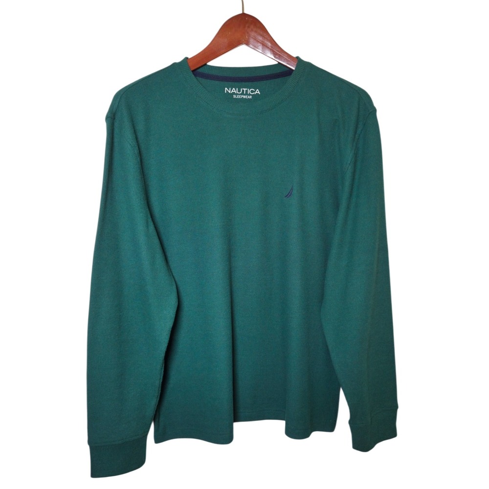 Nautica Sleepwear Men's Green‎ Waffle Knit Crew-Neck Long Sleeve T-Shirt M